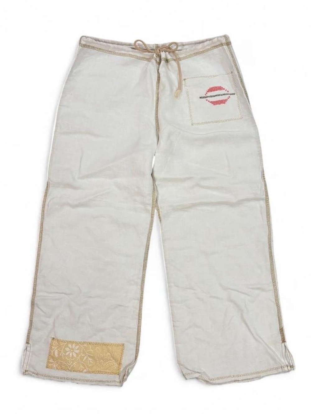 Y2K vintage kids Riley white needlepoint embroidered crop pants